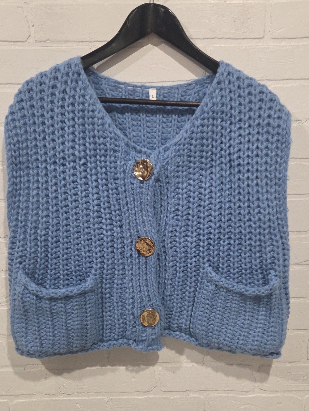 Light Blue Chunky Knit Button-Front Sweater Vest